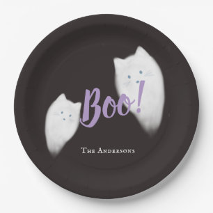 Plato De Papel ¡Boo! Negro felino de fantasma de Halloween