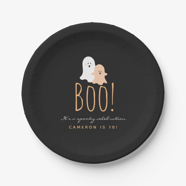 Plato De Papel ¡Boo negro y Naranja de fantasmas! Halloween (Anverso)