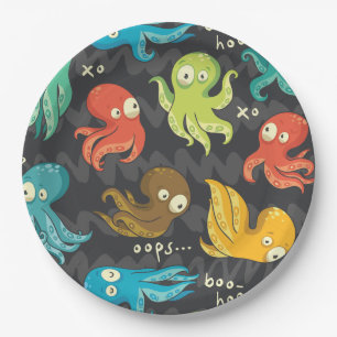 Plato De Papel Boo Octopus Cute Niños Multicolor Ropa y Decoració