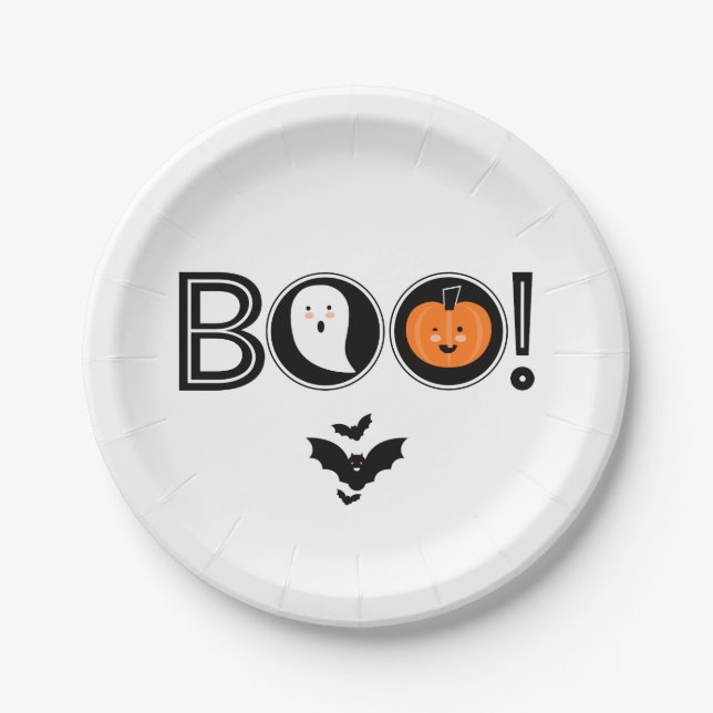 Plato De Papel ¡Boo! Placa de papel de Halloween (Anverso)