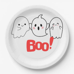 Plato De Papel ¡Boo! Placas de papel de Halloween fantasmas y div