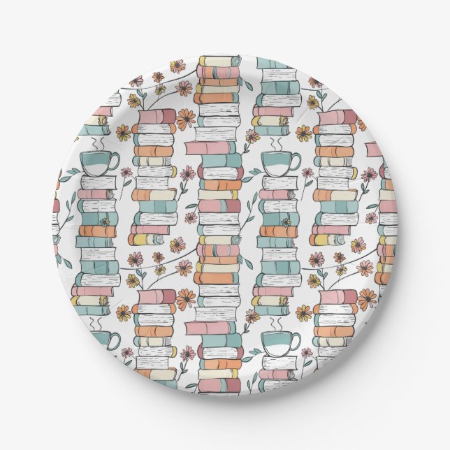Plato De Papel Bookish Books Pastel Pink Paper Plates (Anverso)