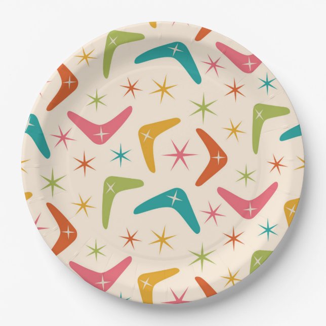 Plato De Papel Boomerang de mediados del siglo con estallidos ret (Anverso)