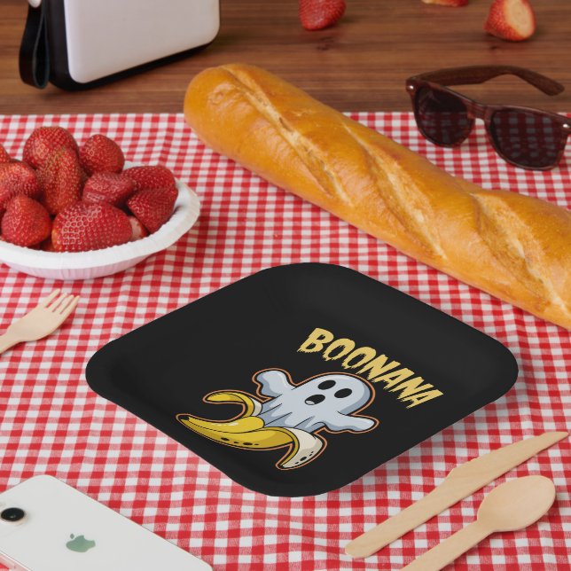 Plato De Papel Boonana Fantasma Lindo Plátano Halloween (Picnic)