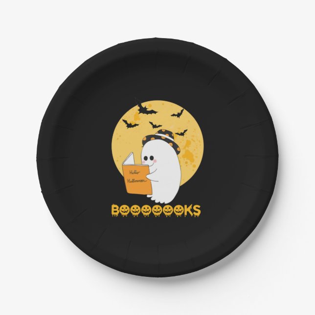 Plato De Papel Booooooooooks Shirt Boo Leer libros Halloween (Anverso)