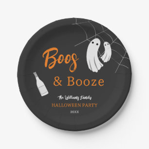 Plato De Papel Boos y Booze Invitación negra de Moda de Halloween