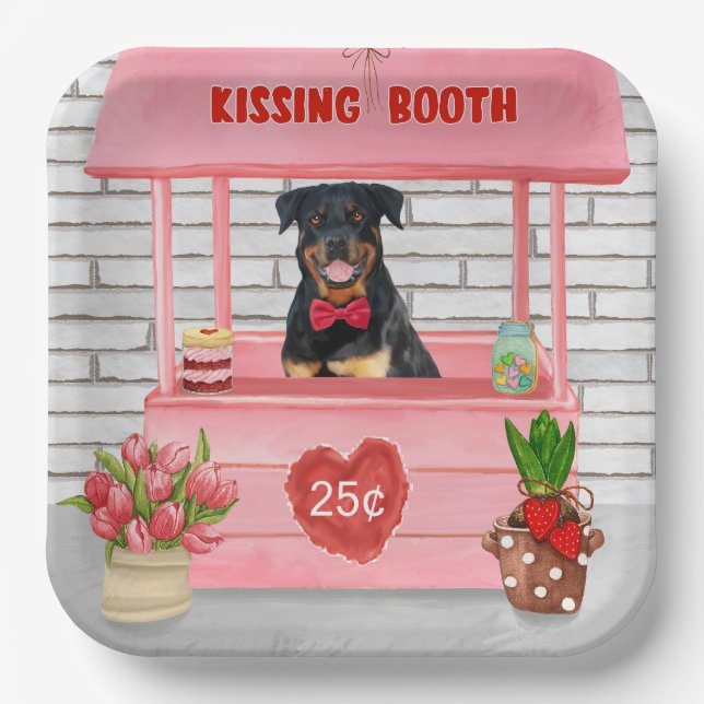 Plato De Papel Booth de besada de Rottweiler Dog El día de San Va (Anverso)