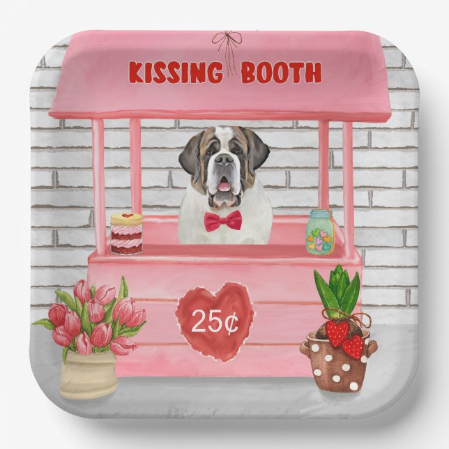 Plato De Papel Booth de besada El día de San Valentín Perro de Sa (Anverso)