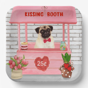 Plato De Papel Booth de besos de pug Dog El día de San Valentín