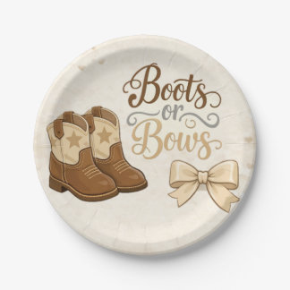 Plato De Papel Boots and Bows Gender Reveal Paper Plate