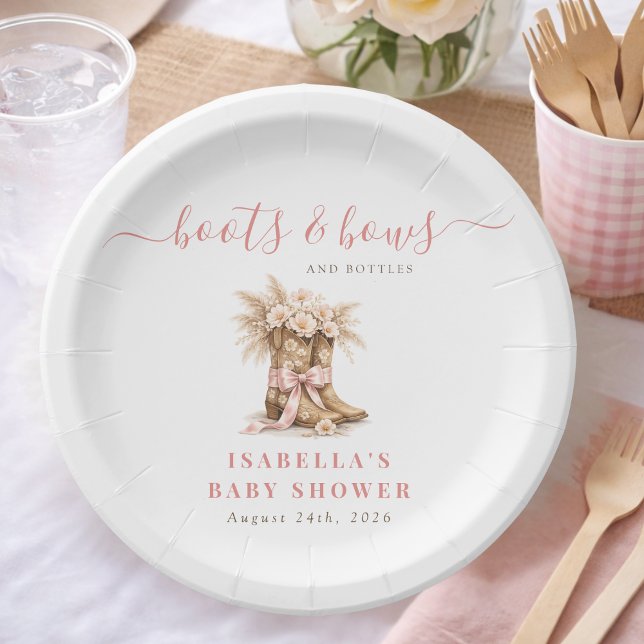 Plato De Papel Boots Bows Bottles Wild West Girl Baby Shower     (Subido por el creador)