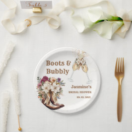Plato De Papel Boots & Bubbly Boho Western Bridal Ducha Fiesta