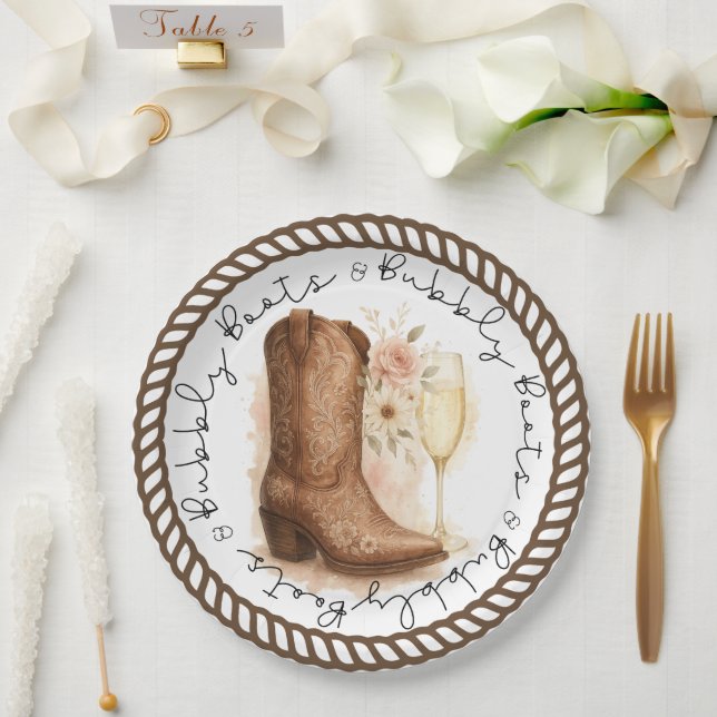 Plato De Papel Boots & Bubbly Country Western Boot Brillower (Boda)