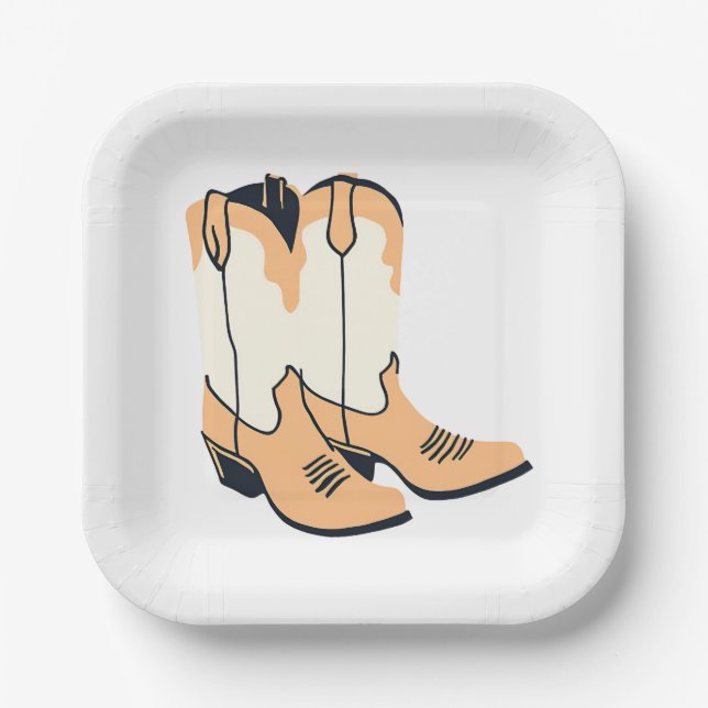 Plato De Papel Boots de Cowboy Brown (Anverso)