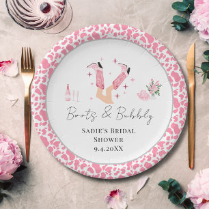 Plato De Papel Boots de vaquero rosa y ducha de novia burbujeante