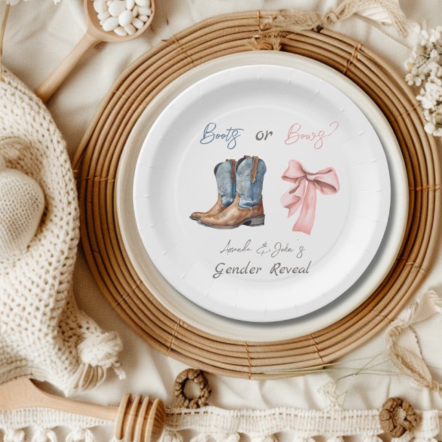 Plato De Papel Boots o arcos Fiesta de revelación de género rosa  (Subido por el creador)