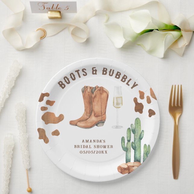 Plato De Papel Boots occidentales y ducha de novias con burbujas (Boda)