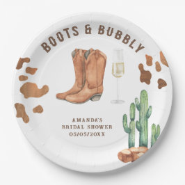 Plato De Papel Boots occidentales y ducha de novias con burbujas