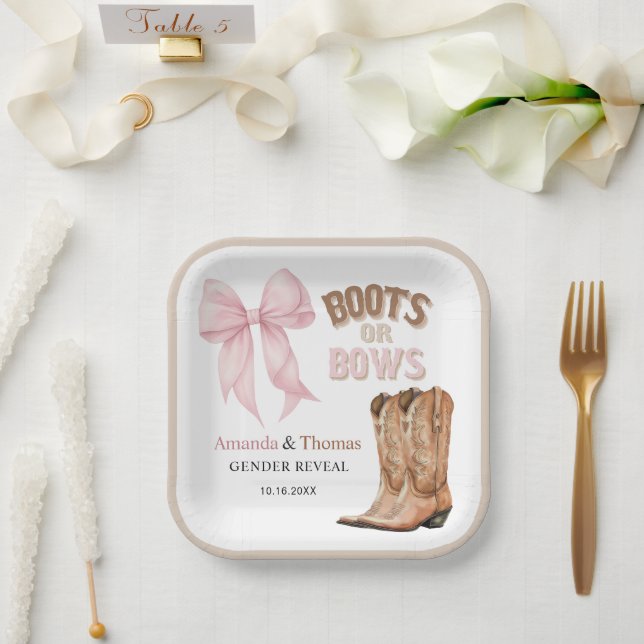 Plato De Papel Boots or Bows Western Gender Reveal (Boda)