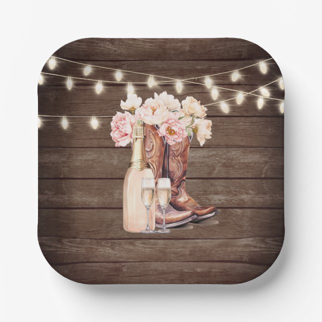 Plato De Papel Boots Rustic Cowgirl BRIDAL SHOWER Gracias (Anverso)