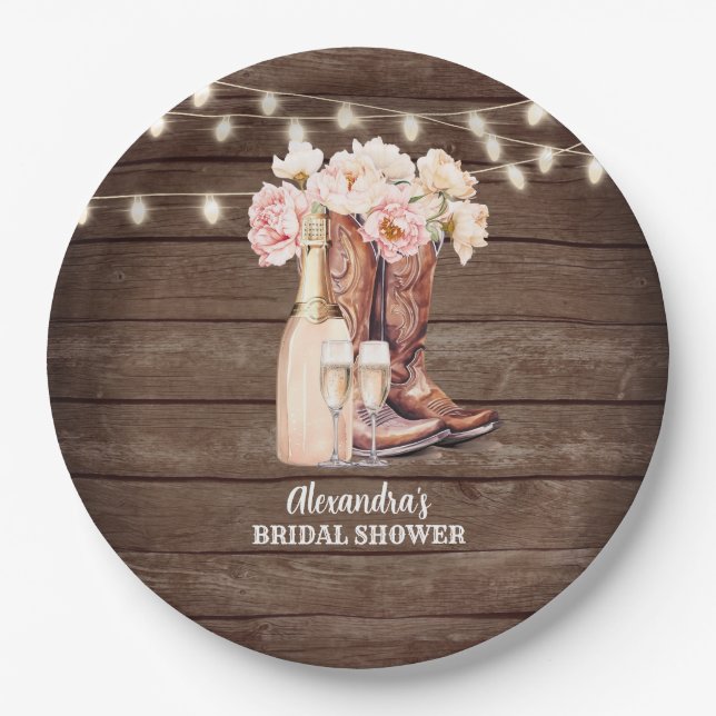 Plato De Papel Boots Rustic Cowgirl BRIDAL SHOWER Gracias (Anverso)