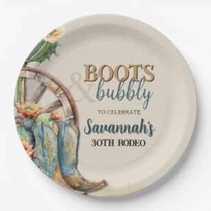 Plato De Papel Boots y Bubbly Country Cowgirl Cumpleaños Occident
