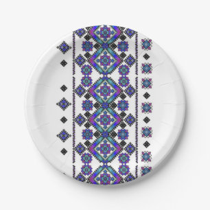 Plato De Papel Bordado azul