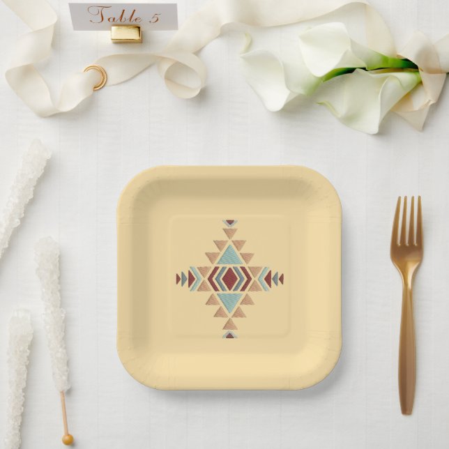 Plato De Papel Bordado geométrico marroquí personalizado (Boda)
