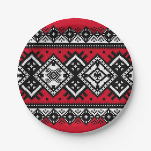 Plato De Papel Bordado rojo