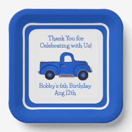 Plato De Papel Borde de camionetas azules pintadas a mano