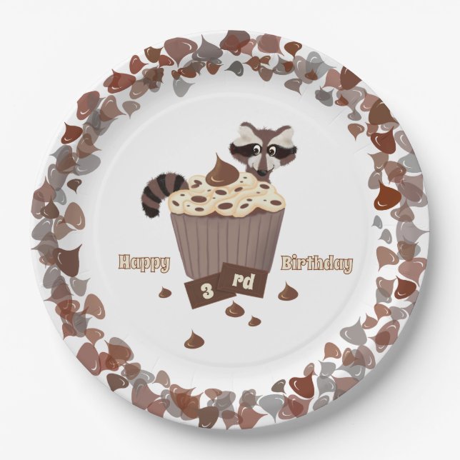 Plato De Papel Borde de chocolate de chocolate de Raccoon desorde (Anverso)