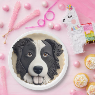 Plato De Papel Borde de Perro Collie 3D inspirado
