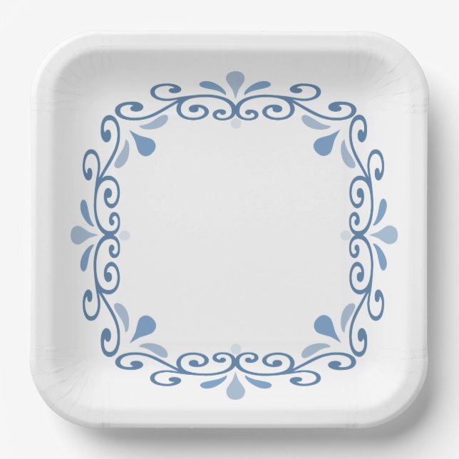 Plato De Papel Borde de rollo azul (Anverso)
