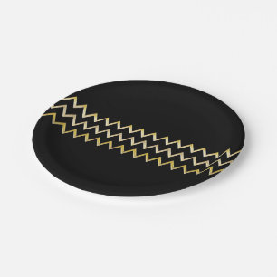Plato De Papel Borde dorado - zigzag + tu espalda y texto