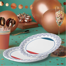 Plato De Papel Borde Festivo con Acento Rojo y Azul