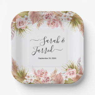 Plato De Papel Borde floral bohemio