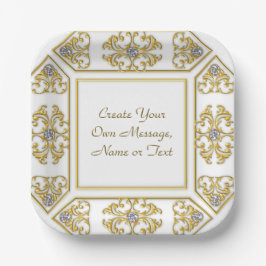 Plato De Papel Borde Ornamental de Oro Elegante con Acento de Dia