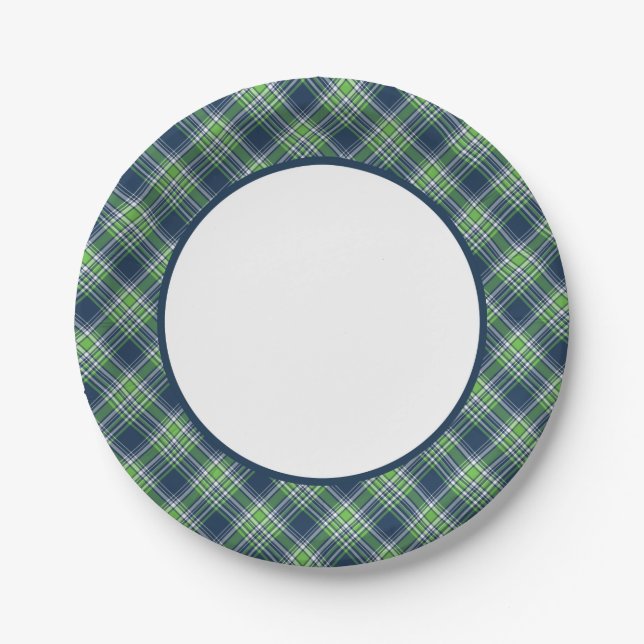 Plato De Papel Borde revestido azul y verde brillante (Anverso)