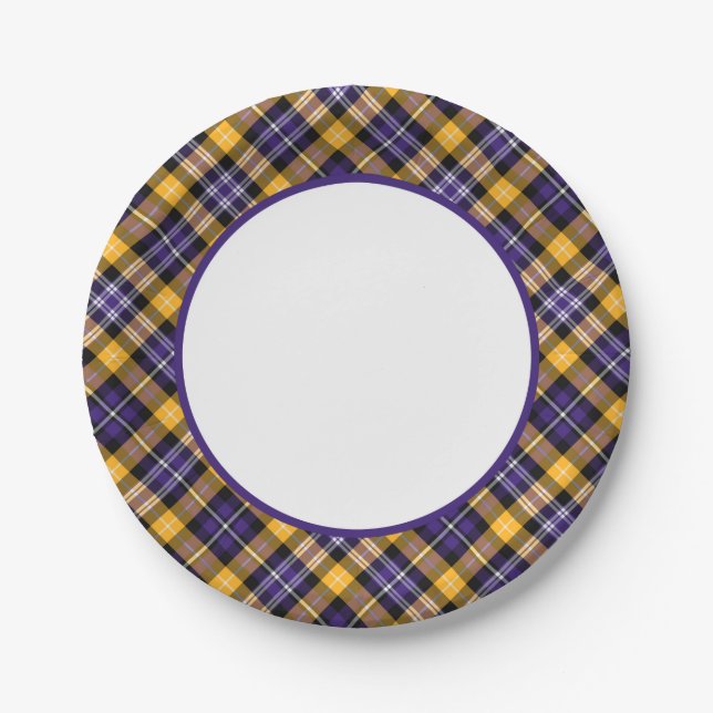 Plato De Papel Borde revestido de oro morado y amarillo (Anverso)