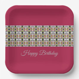 Plato De Papel Borgoña con gris