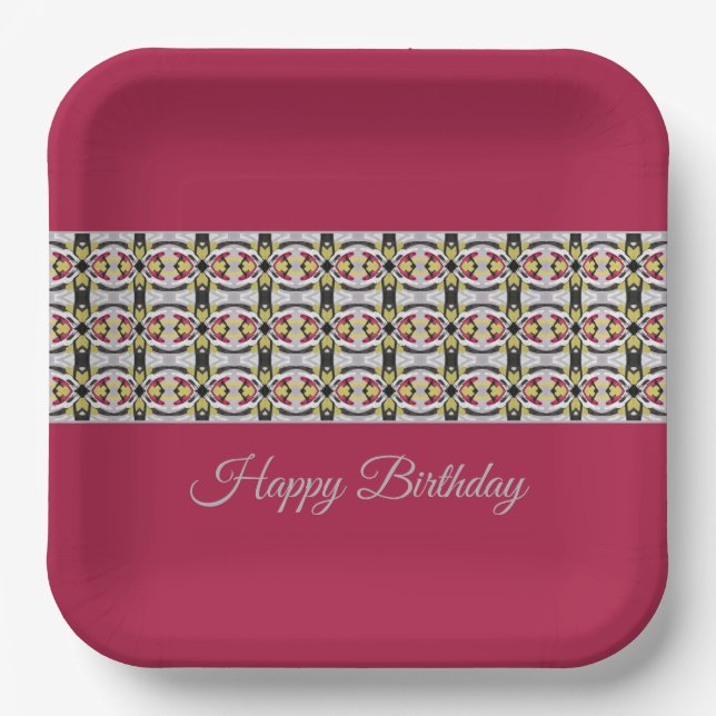 Plato De Papel Borgoña con gris (Anverso)