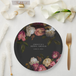 Plato De Papel Borgoña oscura y crema peonies ducha negra