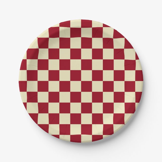 Plato De Papel Borgoña y crema a cuadros (Anverso)