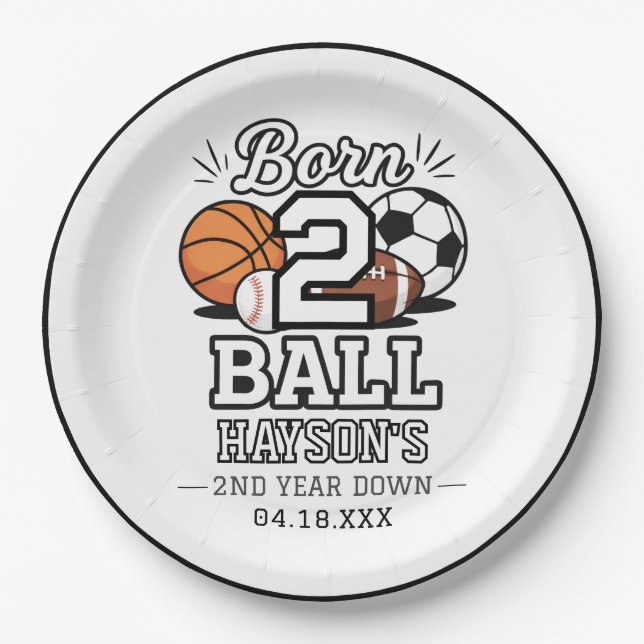 Plato De Papel Born 2 Ball Sports Themed Boy 2nd Birthday Party (Anverso)