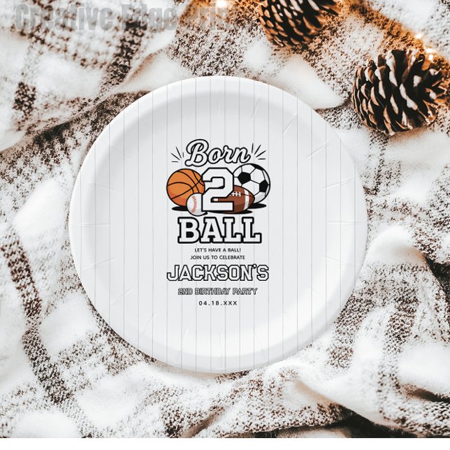 Plato De Papel Born 2 Ball Sports Themed Boy 2nd Birthday Party (Born 2 Ball Sports Themed Boy 2nd Birthday Party paper plate)