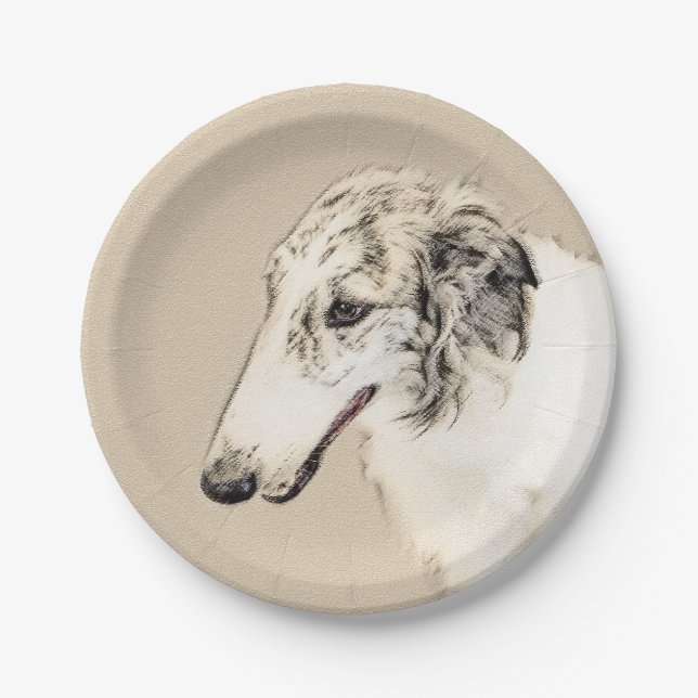 Plato De Papel Borzoi (Brindle plateado) Pintura original de arte (Anverso)