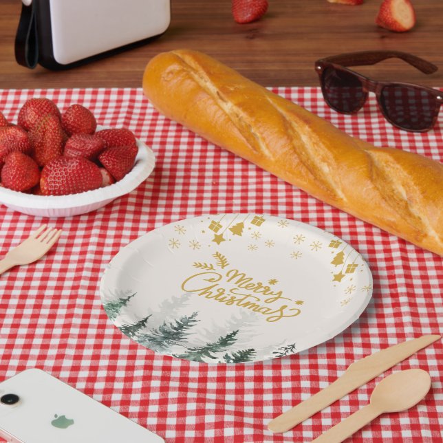 Plato De Papel Bosque acuático Feliz Navidad (Picnic)