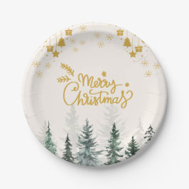 Plato De Papel Bosque acuático Feliz Navidad