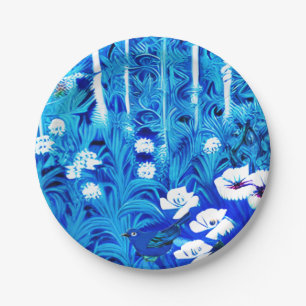 Plato De Papel Bosque de fantasía con flores y aves