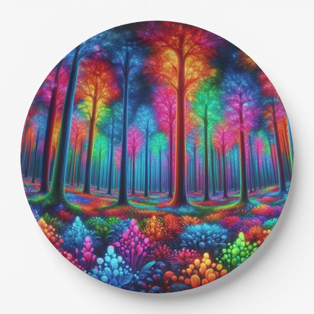Plato De Papel Bosque de Neón brillante (Anverso)